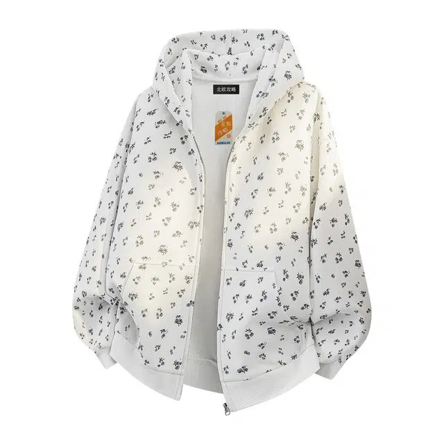 北欧攻略 美式碎花连帽帽衫潮牌卫衣 男女同款