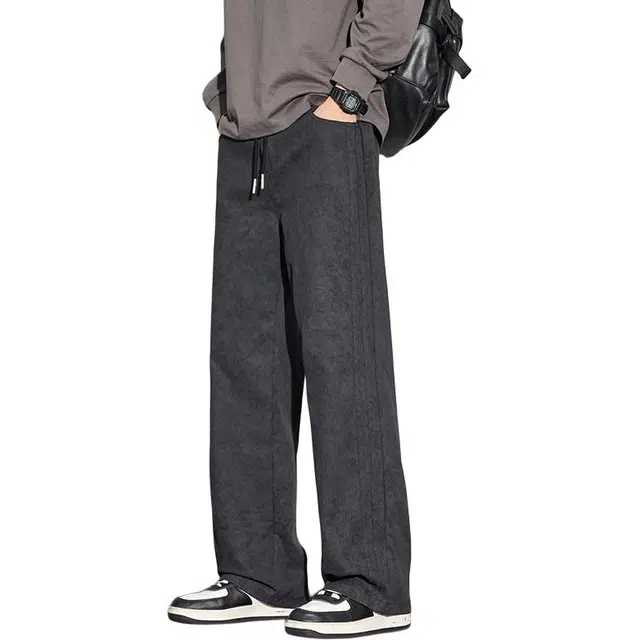 协协乐 美式复古扎染条纹拼接设计感春秋季潮牌宽松阔腿拖地裤百搭青少年抽绳痞帅运动长裤休闲裤 男款