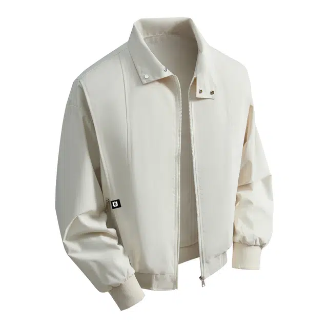 敦煌博物馆 美式高街纯色极简本布结构拼接短款高级感老钱风防风保暖春秋外套立领落肩宽松舒适百搭飞行员哈灵顿教练夹克 男女同款