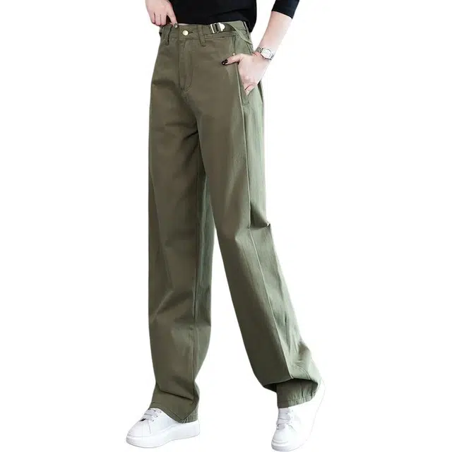 缪斯的诱惑 经典时尚纯色基础款美式高街复古风百搭窄版阔腿裤日常通勤高腰设计工装裤柔软舒适挺括气质宽松显瘦直筒长裤运动休闲裤 女款