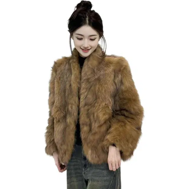 邓大喵 高级环保狐狸毛皮外套美拉德冬季加厚毛毛短款皮草 女款
