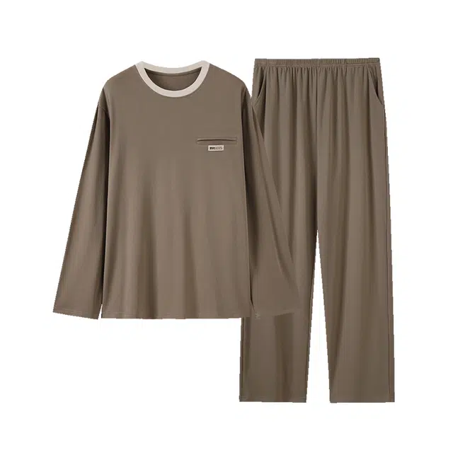 芬腾可安 秋冬外出可穿的纯棉经典长袖加大码数家居服睡衣套装 男款