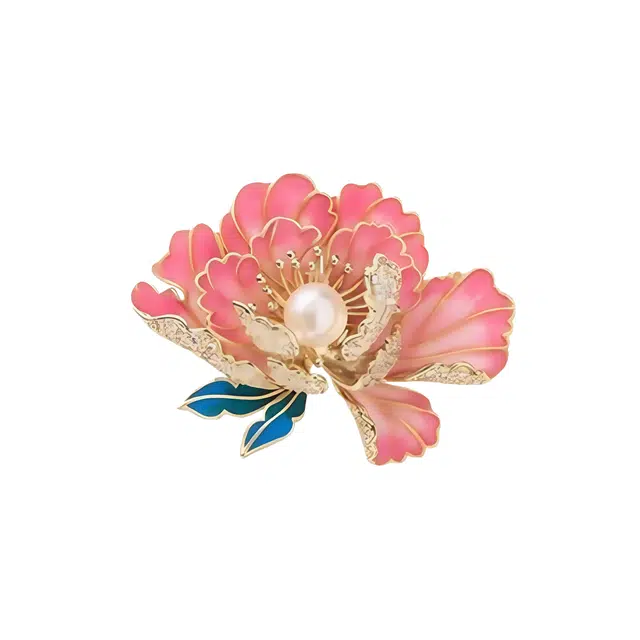 暖瞳 国色生香牡丹高档精致小众珐琅设计感奢华气质淡水珍珠 铜 胸针 女款