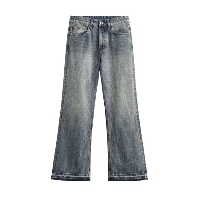 假日伯爵 美式复古潮牌水洗做旧扎花不规则泼墨晕染感立体拆件工装垂感宽松舒适休闲街头牛仔裤 男女同款