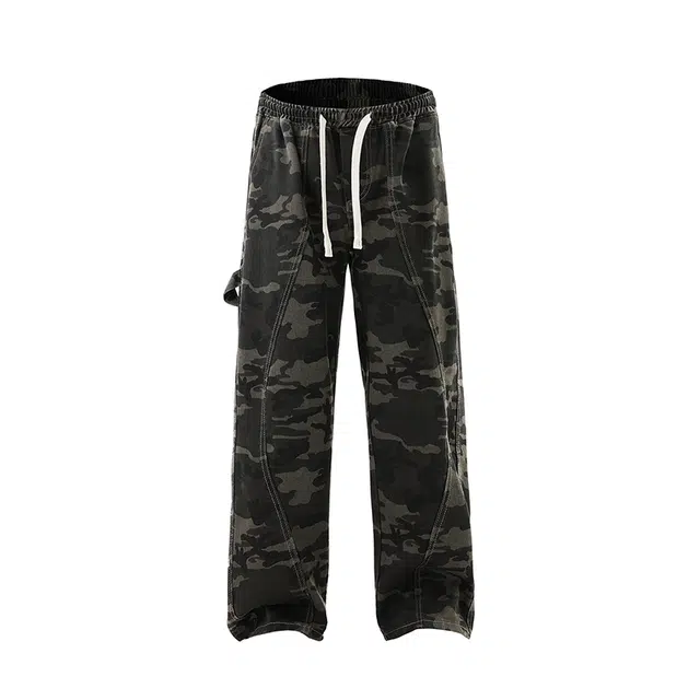 海尔斯 美式休闲复古迷彩宽松直筒百搭时尚牛仔裤 男款