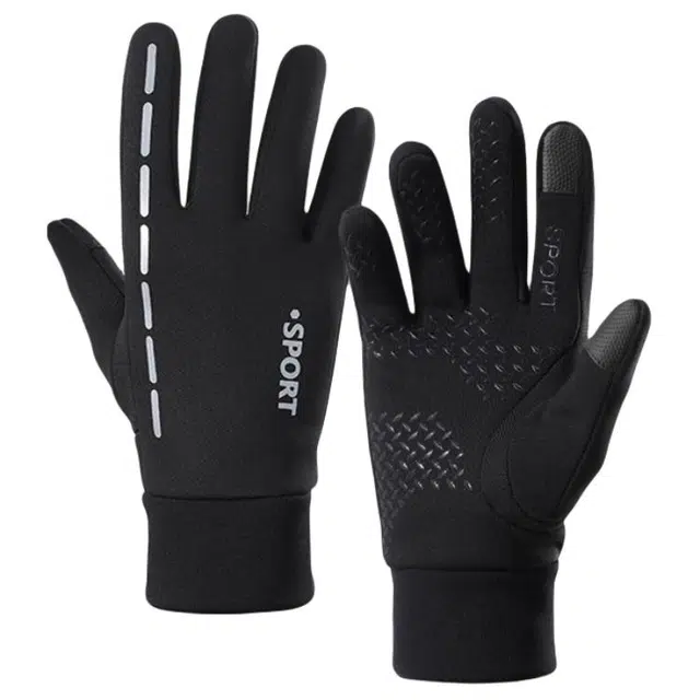 南极人 冬季骑行防风户外徒步登山跑步骑车电动车防滑可触屏加绒防寒 薄绒 保暖手套 男款