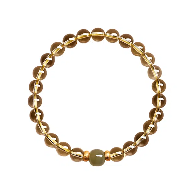 仙园韵 新中式轻奢高级感转运招财纳福好运连连福牌串珠一夜暴富多才多福 黄水晶 手串 男女同款情侣款