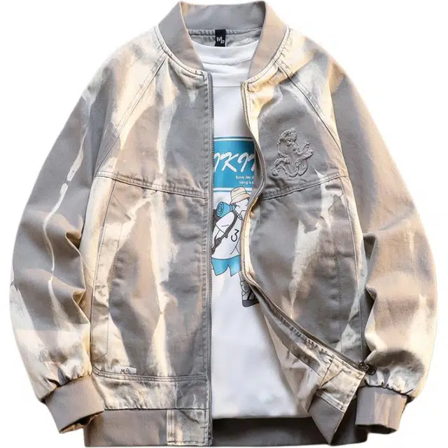 太子龍 品牌春秋季青少年渐变男装牛仔外套宽松水洗牛仔复古棒球外套上衣夹克 男款