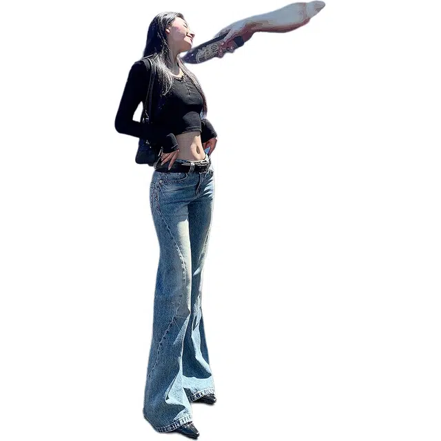 淑好百 重工艺水洗低腰不规则牛仔裤 女款