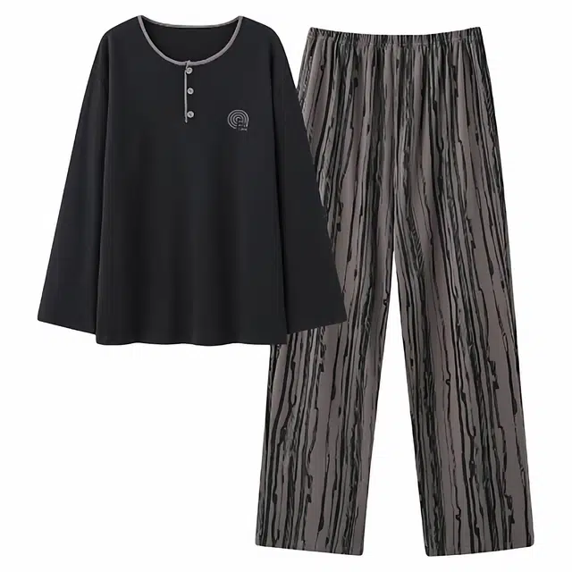 潞优野 轻奢高端男士春秋季长袖大码可外穿休闲简约家居服薄款高级感睡衣套装 男款