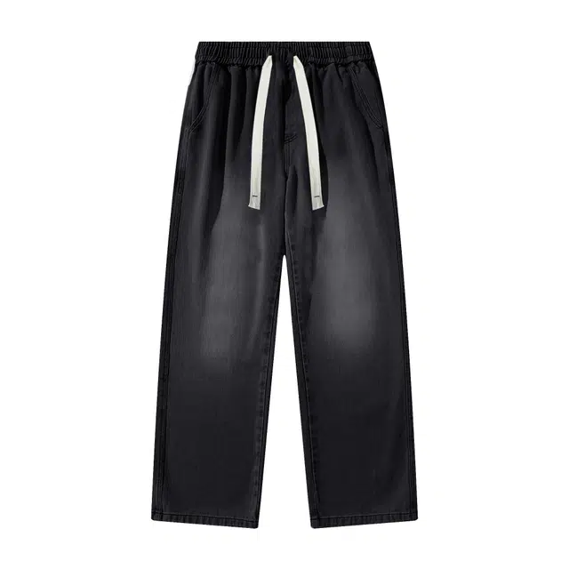 海尔斯 阔腿美式潮流休闲水洗抽绳直筒宽松牛仔裤 男款