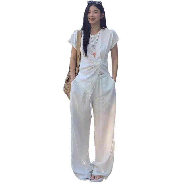 苏九儿 法式宽松慵懒风阔腿高腰休闲裤 女款