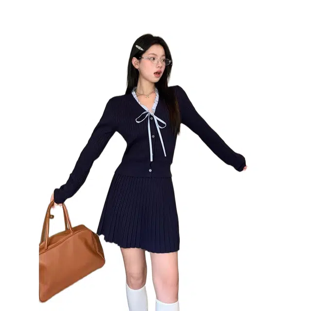 苏九儿 减龄气质一整套穿搭韩系高级针织衫半身裙裙装套装 女款