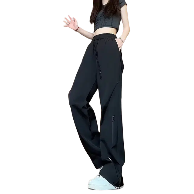 一碗士多 美式纯色简约复古小众系带抽绳拉链装饰设计感个性时尚宽松舒适日常通勤户外运动登山痞帅经典款休闲裤 男女同款