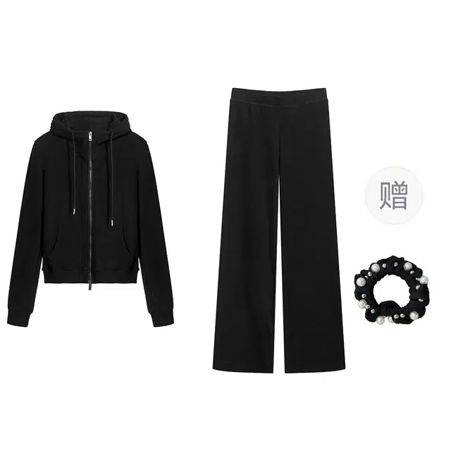 雾闪闪 德绒连帽卫衣外套长裤女慵懒实穿两件套休闲套装 女款