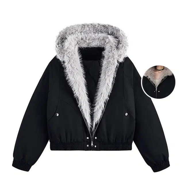 木林森 绒毛柔软舒适美式高街潮牌座山雕休闲宽松设计感连帽毛领痞帅保暖棉服 男女同款