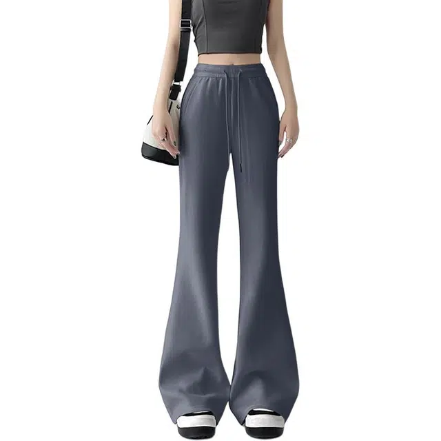 左岸 美式复古微喇叭运动裤女装高腰显瘦显高宽松修身直筒裤舒适百搭透气休闲裤 女款