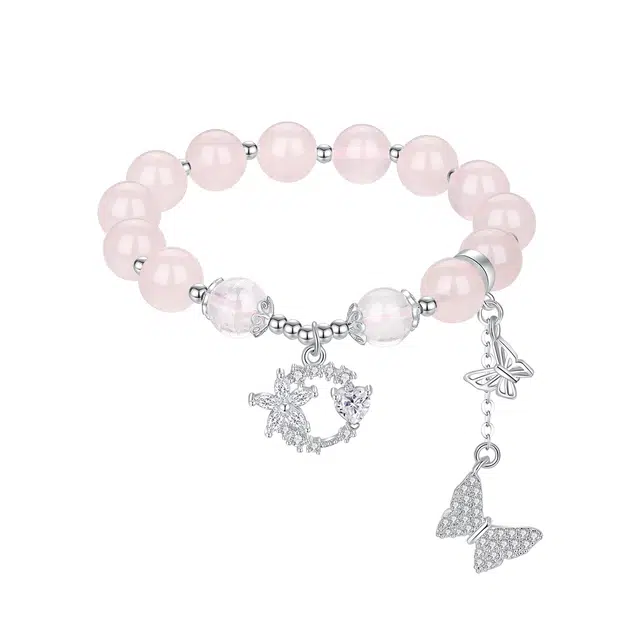 【在逃公主·桃花运】 七可 招财好运福蝶  梦幻蝶舞 梦幻甜美可爱少女心蝴蝶转运珠 告白 佳偶天成 精致温柔百搭 粉水晶 手串 女款