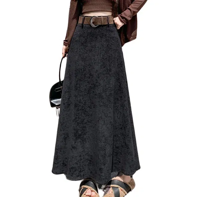 柏黛妃 拉夏贝尔美拉德复古磨毛半身裙女秋冬高腰垂坠感包臀休闲长裙 女款