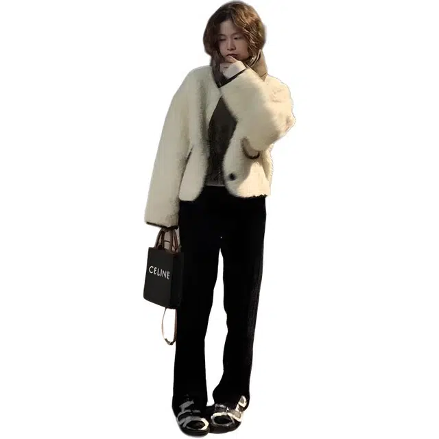 邓大喵 韩版小个子皮毛一体羊羔毛女秋冬加厚宽松棉服外套 女款