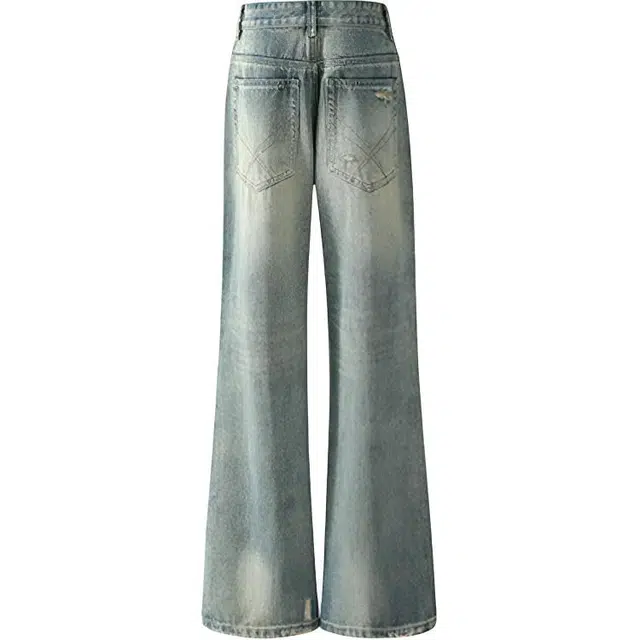 极限涡轮 美式高街复古破洞宽松休闲百搭直筒潮牌痞帅微喇叭设计感乞丐裤子牛仔裤 男女同款