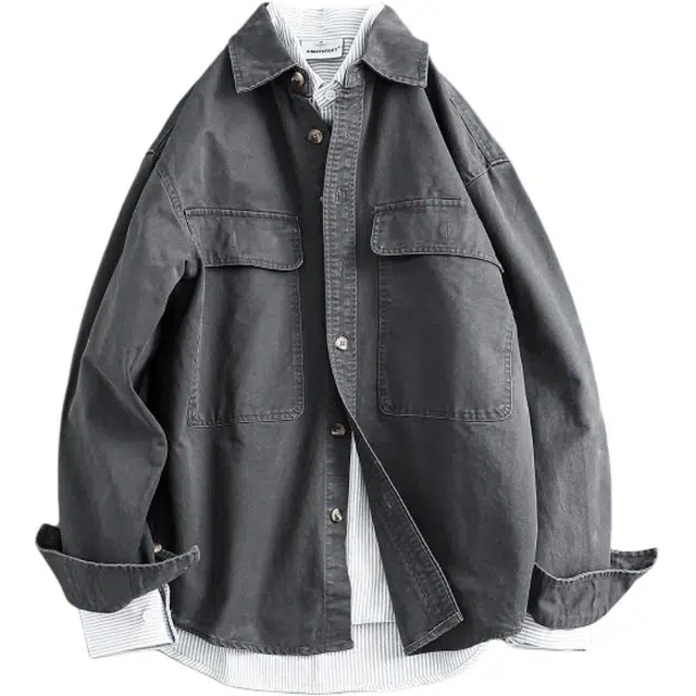 宫奴 日系休闲潮牌复古水洗基础百搭宽松工装长袖衬衫 男女同款