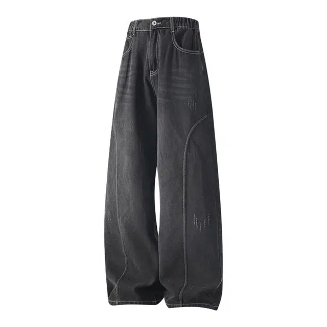 海尔斯 阔腿裤子百搭美式水洗宽松直筒牛仔裤 男款