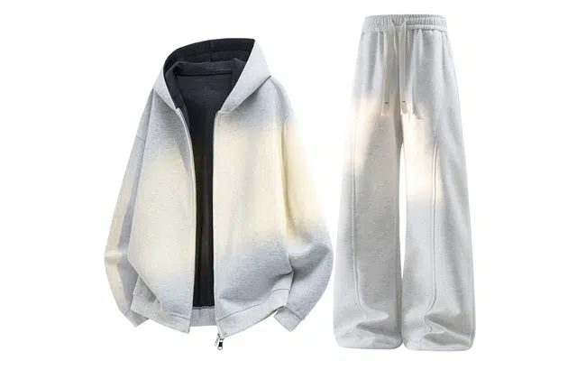 梓润格 重磅拼色开衫连帽宽松休闲外套时尚百搭运动情侣长袖基础简约微喇长裤卫衣套装 男女同款