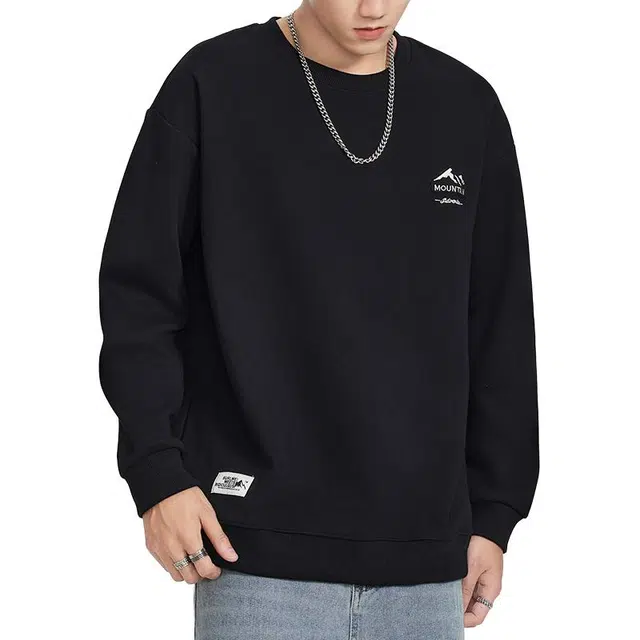 协协乐 美式潮牌秋冬季纯色圆领套头时尚印花重磅秋季休闲打底衫长袖上衣小众设计款卫衣 男款