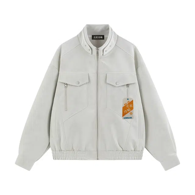 北欧攻略 美式休闲宽松小众扎染皮衣夹克 男女同款