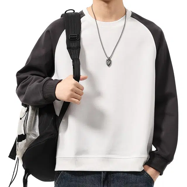 协协乐 美式潮牌拼色秋冬圆领套头重磅秋季休闲打底衫长袖上衣小众设计款卫衣 男款