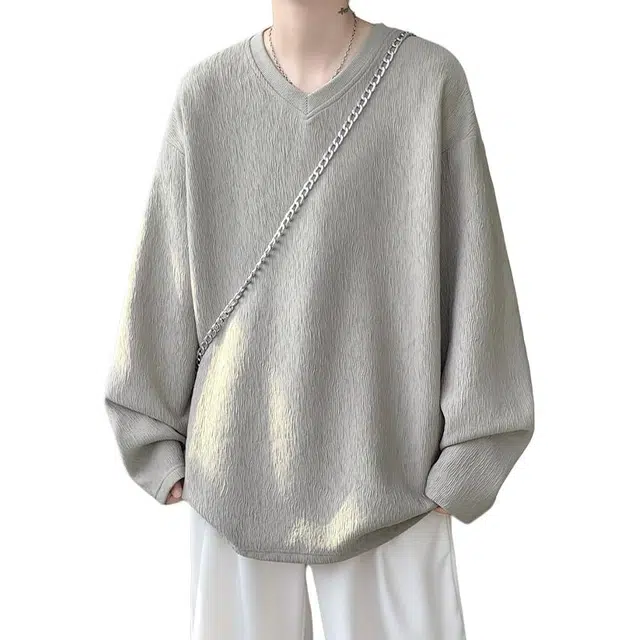 尘映 美式复古高街简约基础款早秋纯色圆领宽松休闲打底衫户外潮牌百搭青少年学院风套头插肩长袖卫衣 男女同款