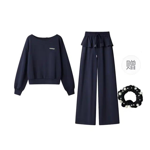 雾闪闪 斜肩大码女装秋装 显瘦韩版两件套时尚休闲套装 女款