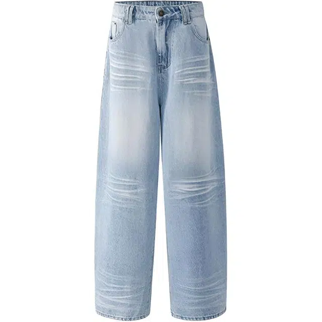 极限涡轮 美式复古高街小众潮流痞帅无性别主义穿搭柔软亲肤时尚百搭设计高级感直筒休闲阔腿宽松水洗猫须潮牌垂感裤子牛仔裤 男女同款