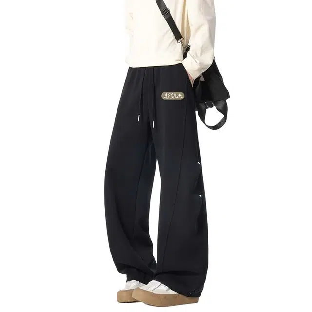 艾梵斯贝 美式复古潮流秋冬基础款设计感卫裤日常通勤百搭宽松时尚学院风无性别高街潮酷个性街头直筒情侣款休闲裤 男女同款