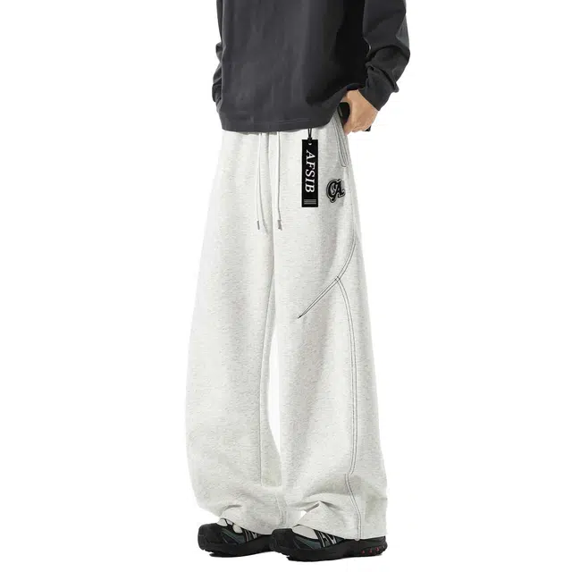 艾梵斯贝 美式复古潮流水洗做旧设计款重磅直筒无性别高级感日常通勤百搭宽松时尚高街风潮酷个性街头运动风休闲裤 男女同款