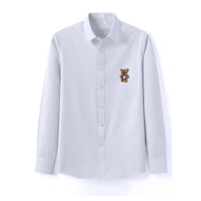 范索米 休闲通勤重工小熊图案长袖纯色衬衫 男款