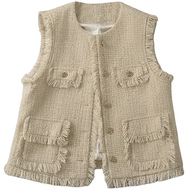 丝柏舍 小香风纯色圆领单排扣短款流苏设计气质时髦叠穿马甲 女款