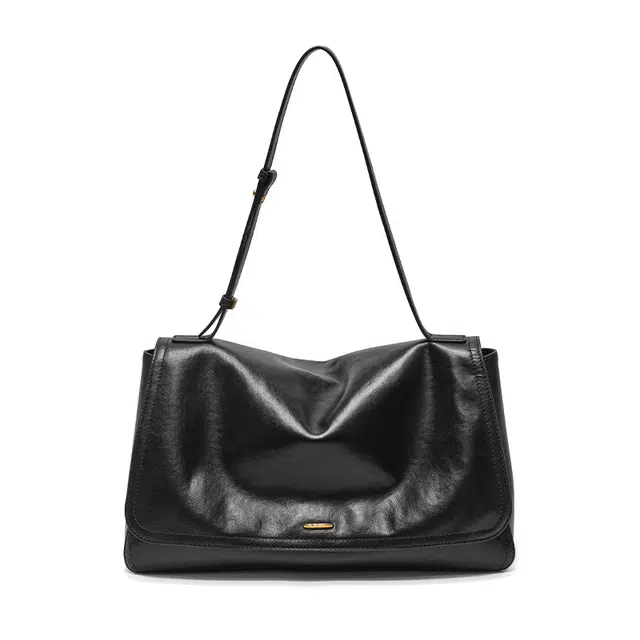 西木汀 远行 小众设计高级感简约百搭通勤时尚托特包 牛头层革 单肩包 常规 女款 深邃黑/美拉德棕