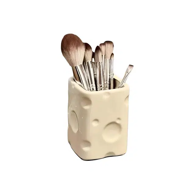 格安诺奶酪款轻奢化妆品收纳筒简约化妆刷笔刷子盒梳妆台桌面口红收纳筒大容量 防尘