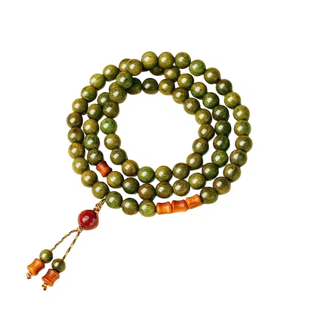茂琼 招财进宝万事顺遂花开富贵新中式国潮民族风复古优雅气质时尚高级文玩盘玩念珠多圈叠戴盘玩串珠 绿檀 木作手串 女款