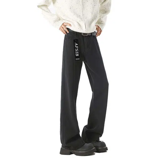 艾梵斯贝 美式复古潮流水洗棉柔软拼接设计款修身显瘦高级感日常通勤百搭宽松舒适高街风潮酷微喇基础款休闲裤 男女同款