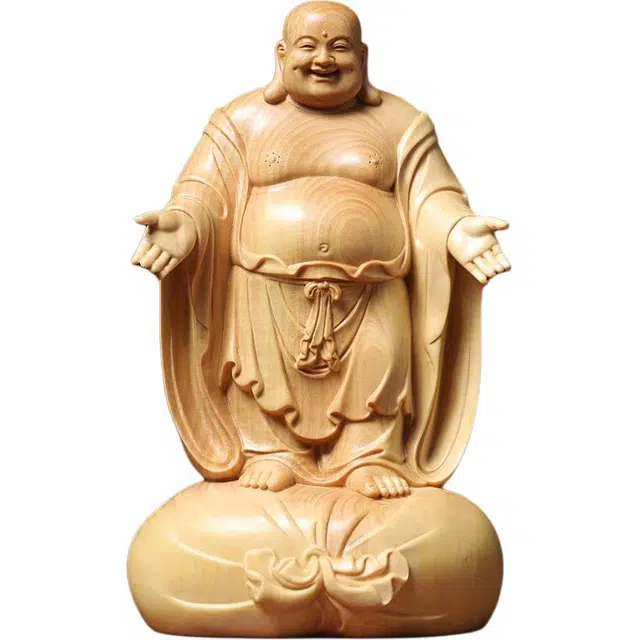 得笙陌 精雕刻欢喜弥勒佛大肚笑佛像家居办公装饰品#好运 黄杨木 摆件 男女同款情侣款