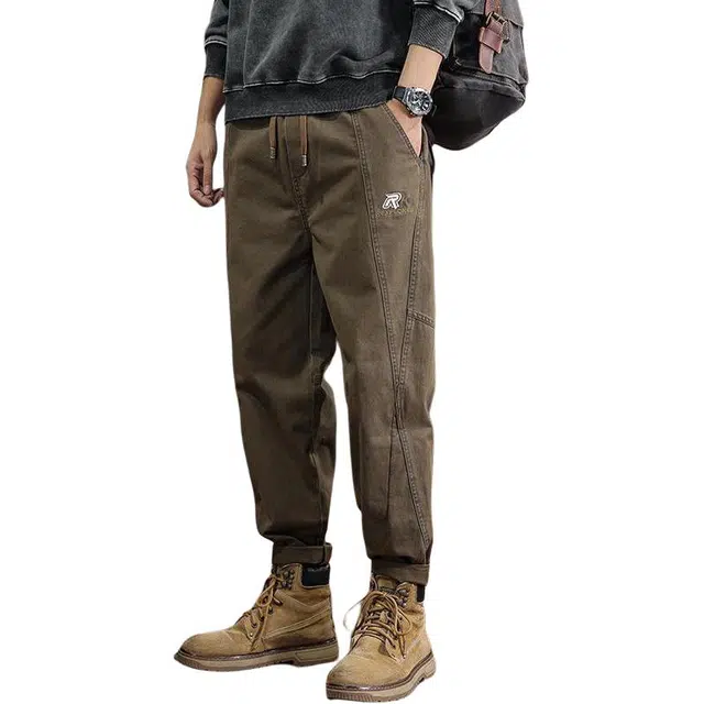 遨宇 纯棉休闲宽松潮流美式复古户外痞帅拼接长裤牛仔裤 男女同款