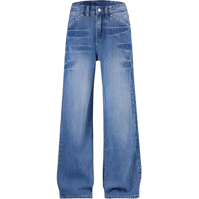 极限涡轮 美式复古小众无性别主义穿搭柔软亲肤时尚宽松休闲百搭高级感设计感个性潮流痞帅直筒垂感长裤牛仔裤 男女同款