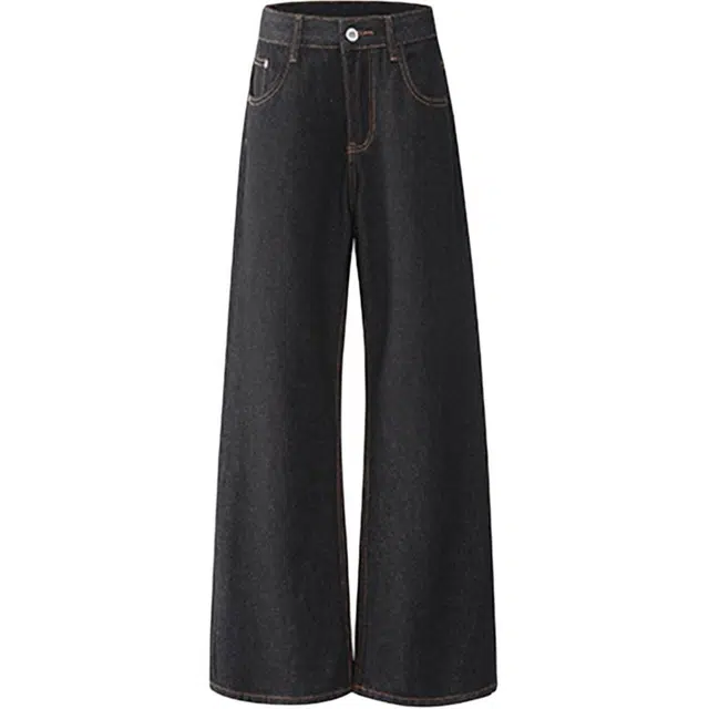 极限涡轮 美式复古高街小众痞帅潮流防褪色丹宁黑宽松阔腿裤无性别主义穿搭亲肤柔软时尚休闲百搭设计感慵懒拖地直筒垂感裤牛仔裤 男女同款