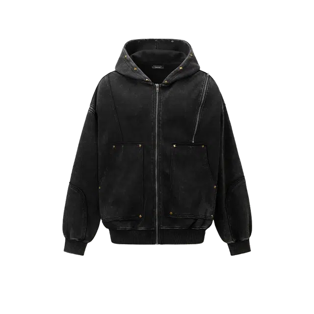 奇迹街区 美式复古潮牌嘻哈宽松百搭情侣连帽外套卫衣 男女同款