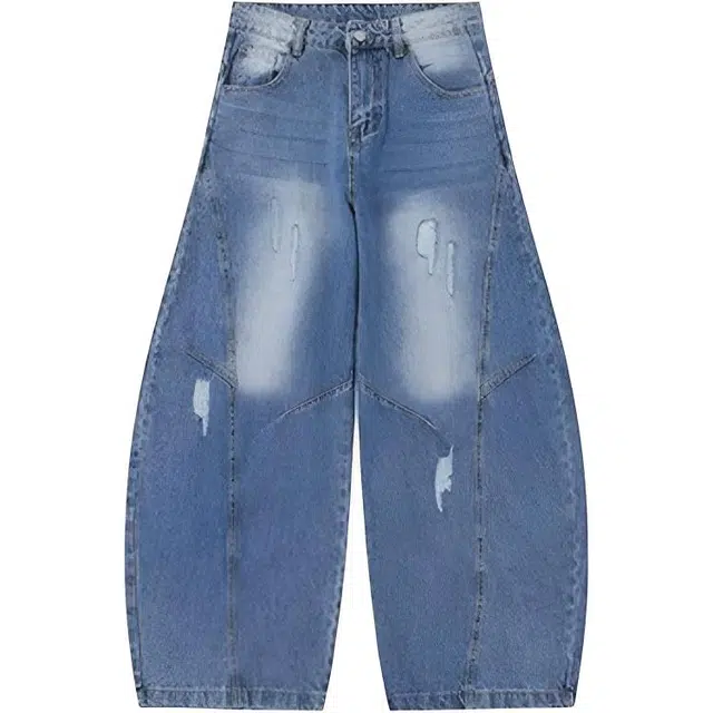 极限涡轮 美式复古高街水洗做旧小众痞帅潮流破洞设计感无性别主义穿搭柔软亲肤时尚宽松休闲百搭阔腿拖地长裤直筒垂感裤子牛仔裤 男女同款