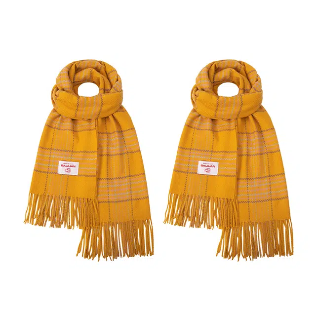 白卷 晚秋文艺气质梭织格子流苏 腈纶 绒线围巾 女款