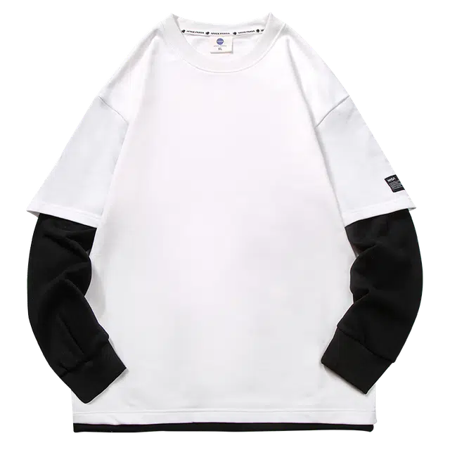 马员外 假两件休闲时尚潮流圆领卫衣 男女同款